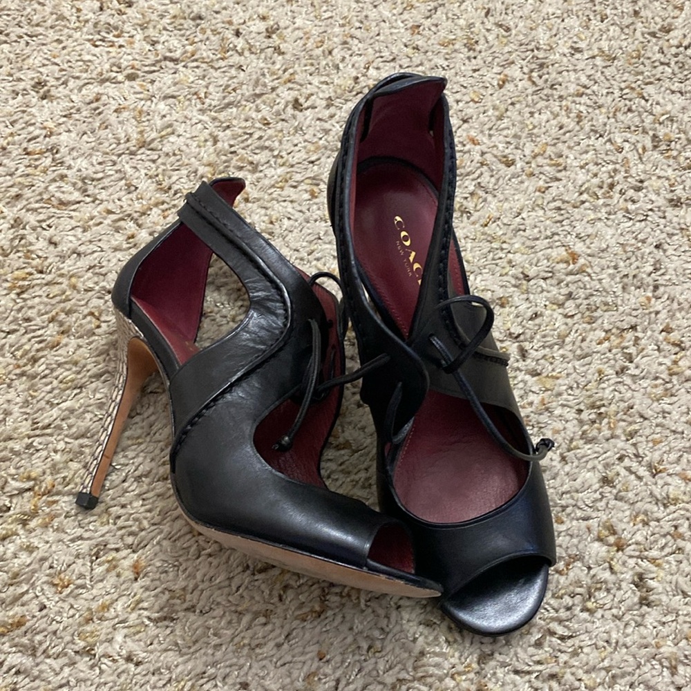 Used Coach Open-toed Heels with leather Laces Size 7